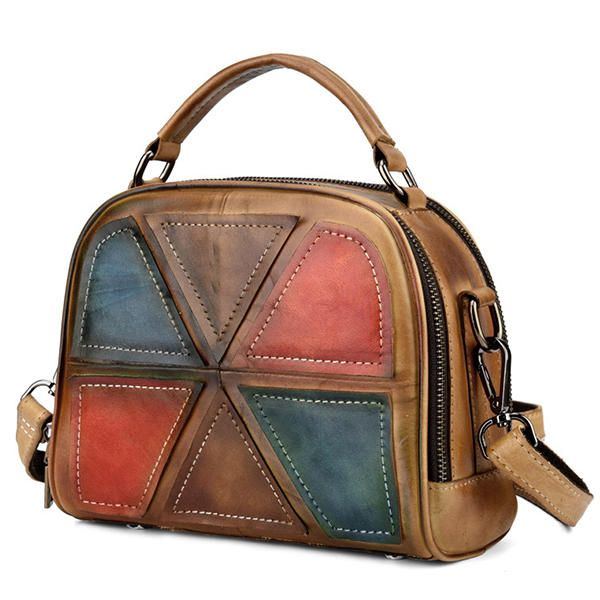 Damen Weinlese Echtes Leder Handgemachte Bürsten Farben Handtaschen Die Crossbody Taschen Nähen