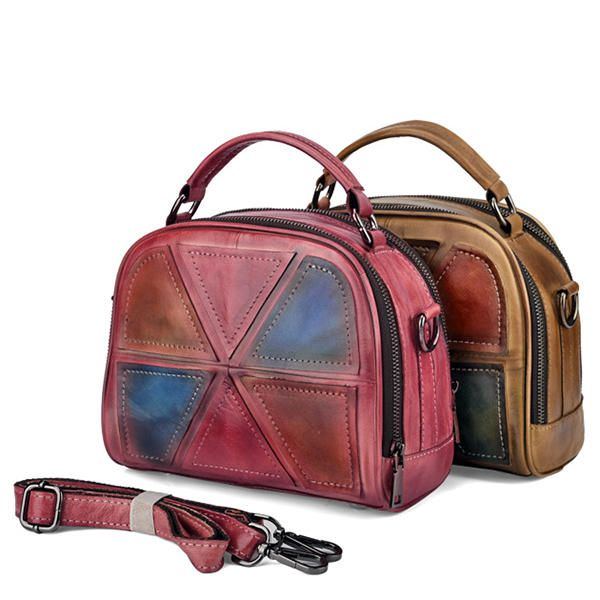 Damen Weinlese Echtes Leder Handgemachte Bürsten Farben Handtaschen Die Crossbody Taschen Nähen