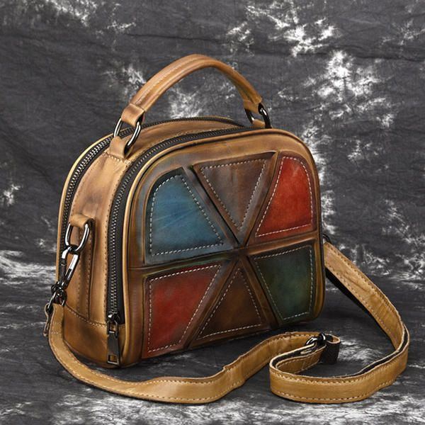 Damen Weinlese Echtes Leder Handgemachte Bürsten Farben Handtaschen Die Crossbody Taschen Nähen