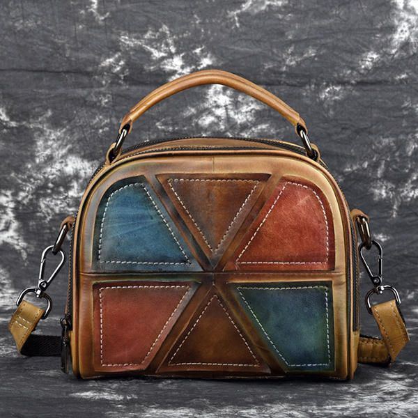 Damen Weinlese Echtes Leder Handgemachte Bürsten Farben Handtaschen Die Crossbody Taschen Nähen