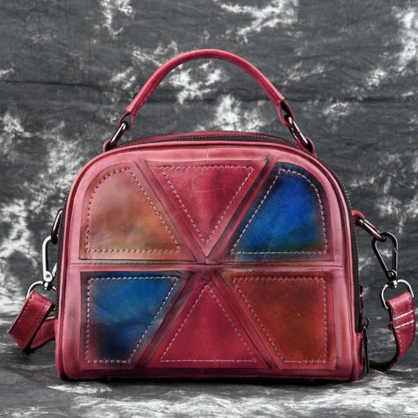 Damen Weinlese Echtes Leder Handgemachte Bürsten Farben Handtaschen Die Crossbody Taschen Nähen