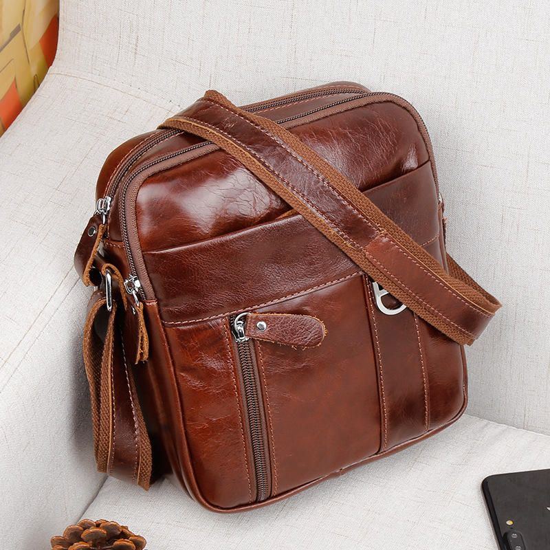 Herren Braun Echtes Leder Umhängetasche Messenger Crossbody Aktentasche Sling Bag Für Ipad Mini