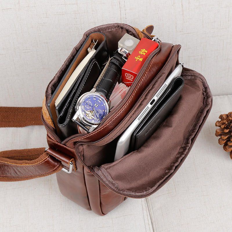 Herren Braun Echtes Leder Umhängetasche Messenger Crossbody Aktentasche Sling Bag Für Ipad Mini