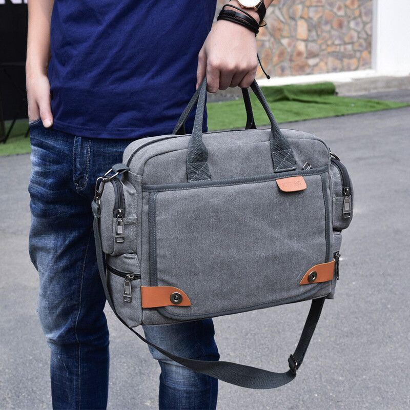 Herren Canvas Große Kapazität Multi Pocket Casual 13.3 Zoll Laptoptasche Umhängetaschen Umhängetasche Aktentasche