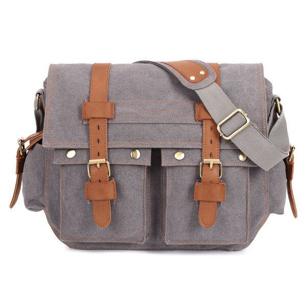 Herren Canvas Mikrofaser Leder Casual Outdoor Messenger Umhängetasche