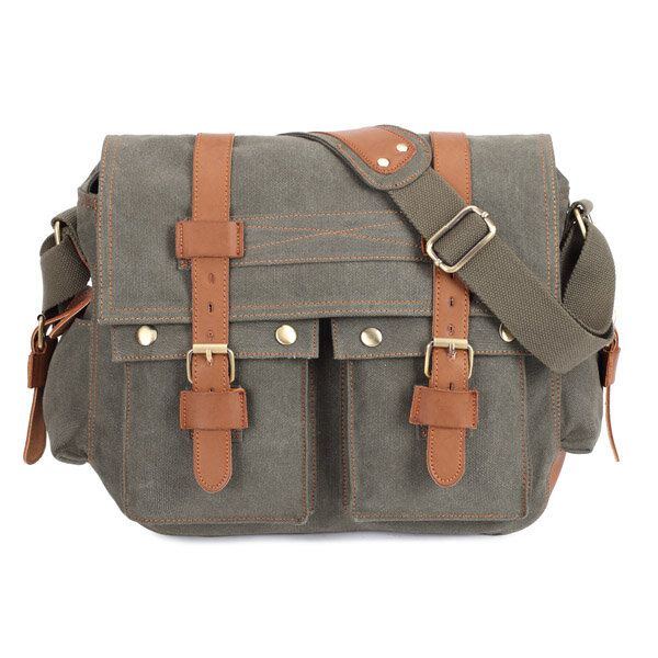 Herren Canvas Mikrofaser Leder Casual Outdoor Messenger Umhängetasche