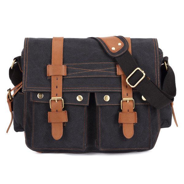 Herren Canvas Mikrofaser Leder Casual Outdoor Messenger Umhängetasche