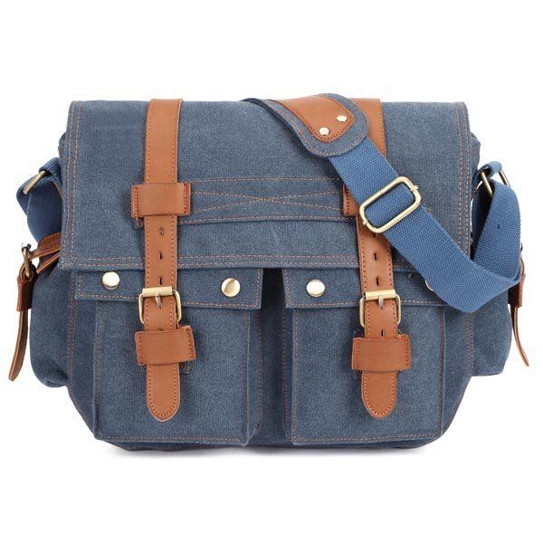 Herren Canvas Mikrofaser Leder Casual Outdoor Messenger Umhängetasche