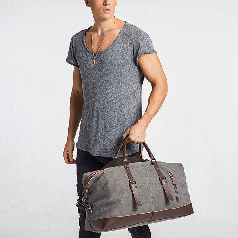 Herren Canvas Pu Leder Große Kapazität Multi Pocket Handtasche Umhängetasche Reisetasche Duffle Bag Umhängetasche