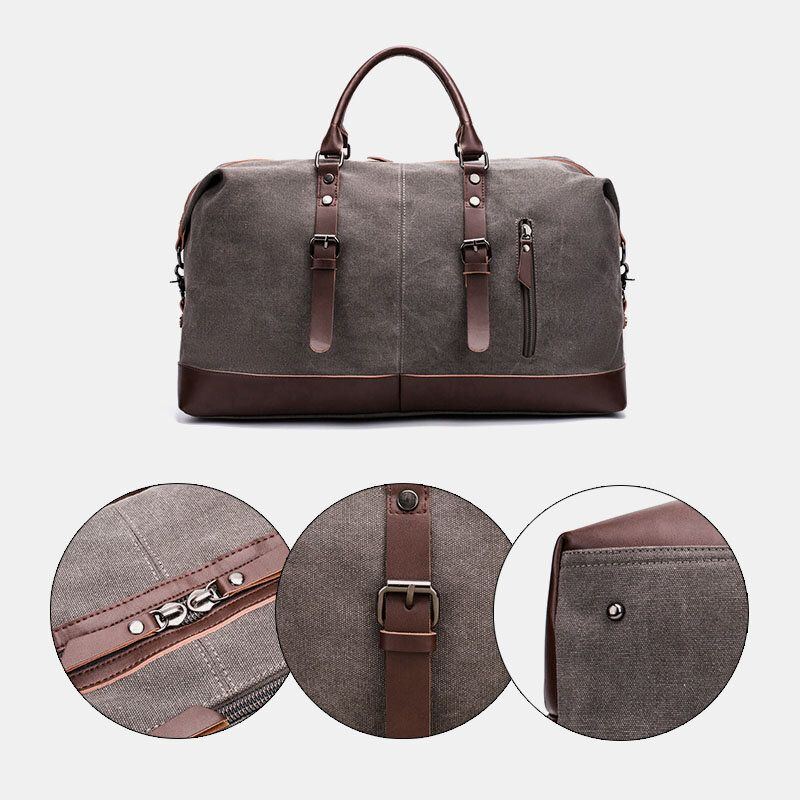 Herren Canvas Pu Leder Große Kapazität Multi Pocket Handtasche Umhängetasche Reisetasche Duffle Bag Umhängetasche