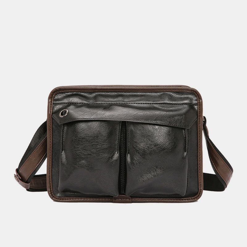 Herren Double Layer Multi Pocket Umhängetaschen Mode Lässig Kopfhörer Loch Design 14 Zoll Laptoptasche Umhängetasche