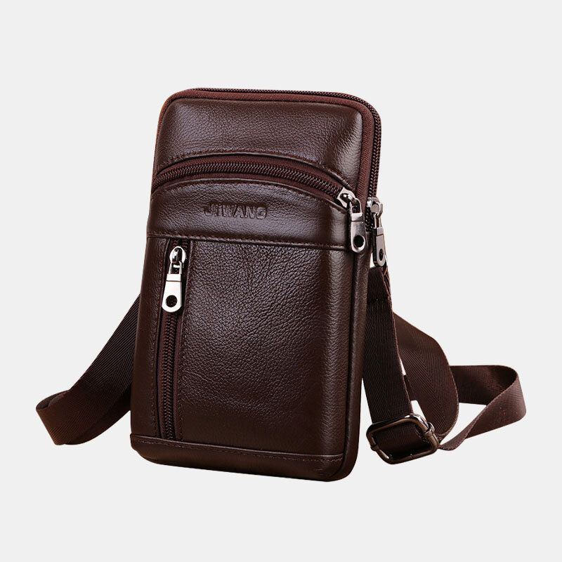 Herren Echtes Leder 6.5 Zoll Retro Handytasche Gürteltasche Umhängetasche