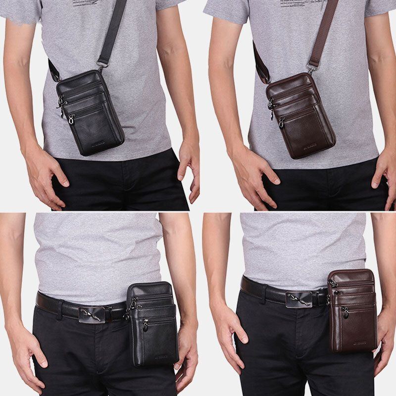 Herren Echtes Leder 7 Zoll Handytasche Gürteltasche Gürteltasche Umhängetasche Umhängetasche