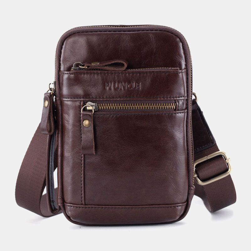 Herren Echtes Leder Multi Layer Umhängetasche Gürteltasche Umhängetasche Handytasche