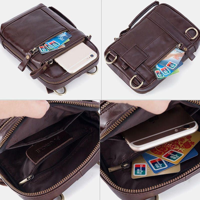 Herren Echtes Leder Multi Layer Umhängetasche Gürteltasche Umhängetasche Handytasche