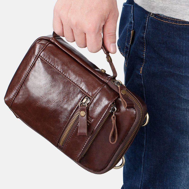 Herren Echtes Leder Multi Layer Umhängetasche Gürteltasche Umhängetasche Handytasche