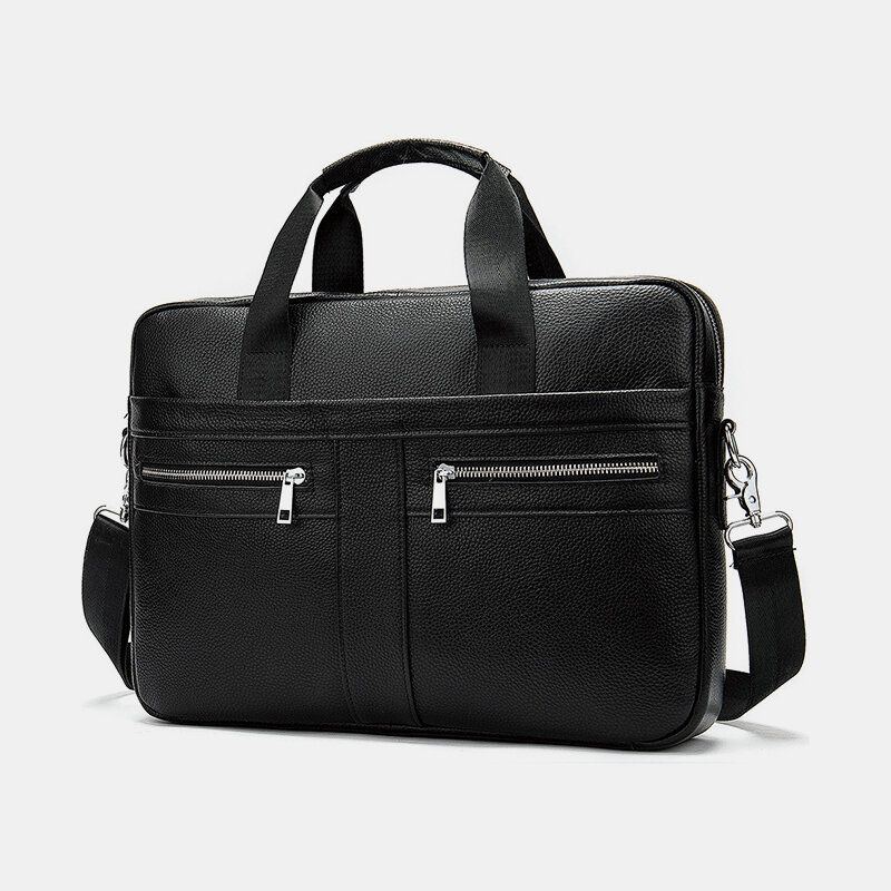 Herren Echtes Leder Multi Pocket 14 Zoll Laptoptasche Aktentasche Business Handtasche Umhängetasche