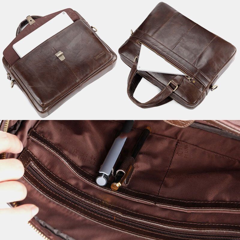 Herren Echtes Leder Multifunktions Retro Einfarbig Große Kapazität Handtasche Umhängetasche Umhängetasche