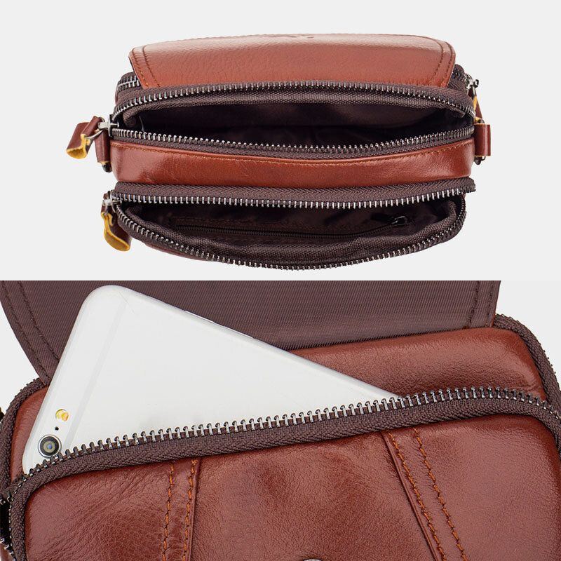 Herren Echtes Leder Retro 7.5 Zoll Handytasche Umhängetasche Gürteltasche Mit Gürtelschlaufe