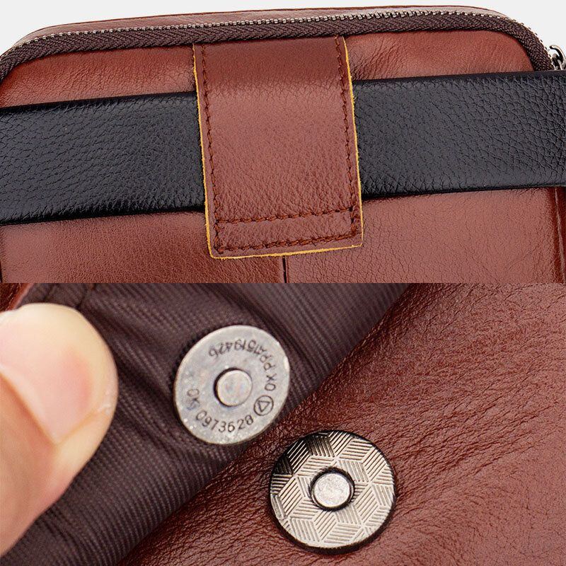 Herren Echtes Leder Retro 7.5 Zoll Handytasche Umhängetasche Gürteltasche Mit Gürtelschlaufe