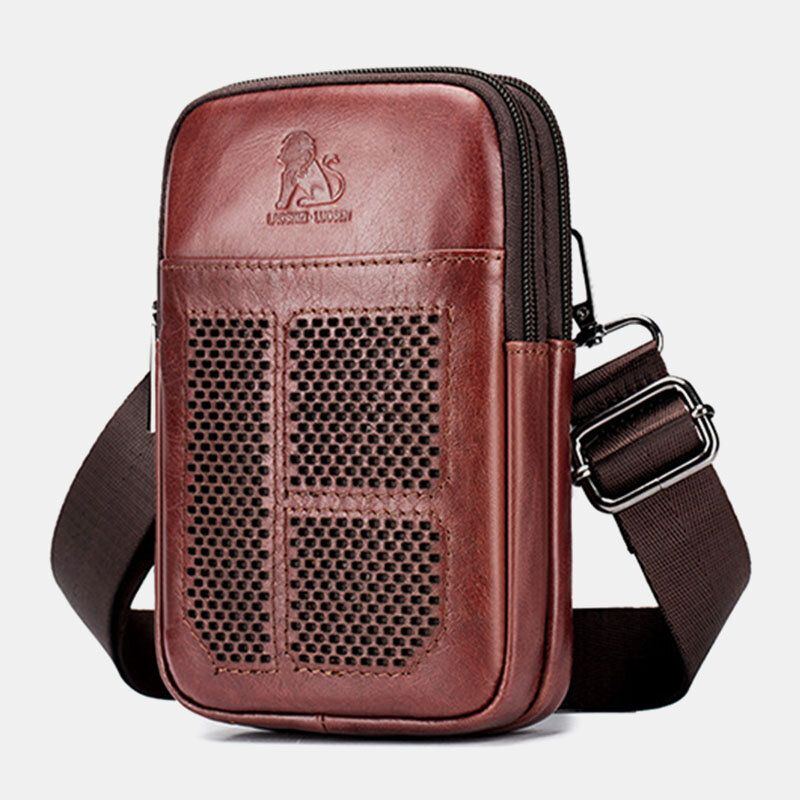 Herren Echtes Leder Retro Business Casual Einfarbiges Leder Rindsleder Multi Carry Gürteltasche Umhängetasche