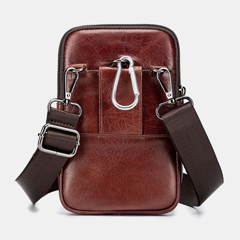 Herren Echtes Leder Retro Business Casual Einfarbiges Leder Rindsleder Multi Carry Gürteltasche Umhängetasche