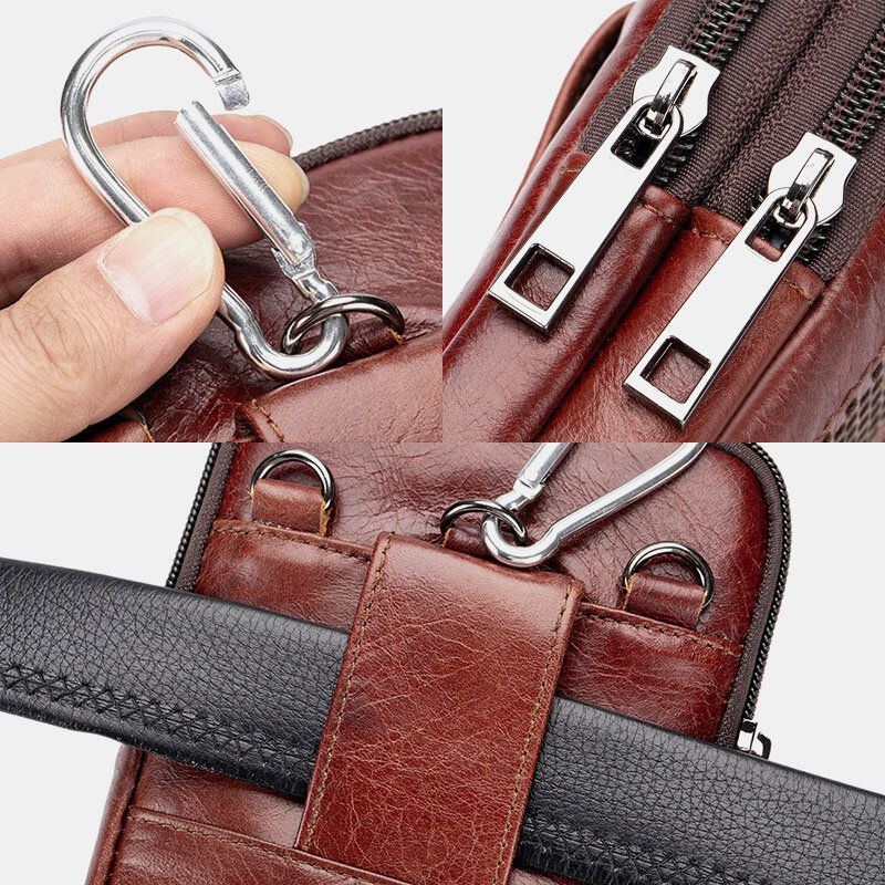 Herren Echtes Leder Retro Business Casual Einfarbiges Leder Rindsleder Multi Carry Gürteltasche Umhängetasche