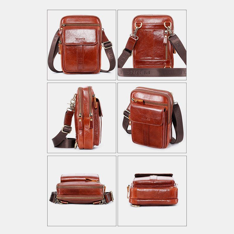 Herren Echtes Leder Retro Business Multifunktions Brusttasche Umhängetasche Umhängetasche