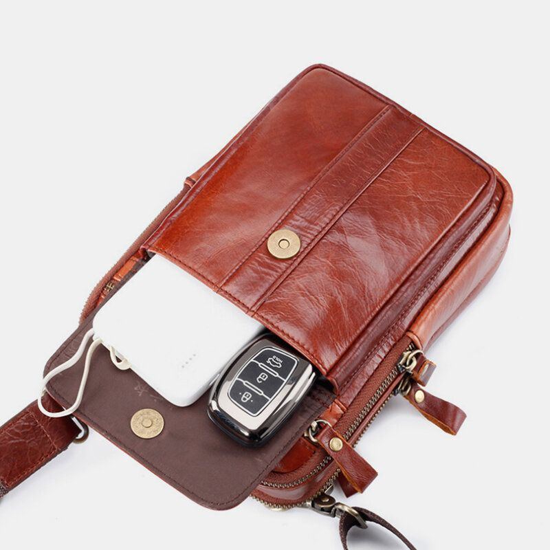 Herren Echtes Leder Retro Business Multifunktions Brusttasche Umhängetasche Umhängetasche