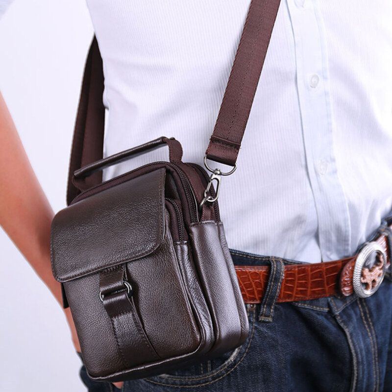 Herren Echtes Leder Retro Handtasche Mit Mehreren Taschen Lässige Gürteltasche Umhängetasche