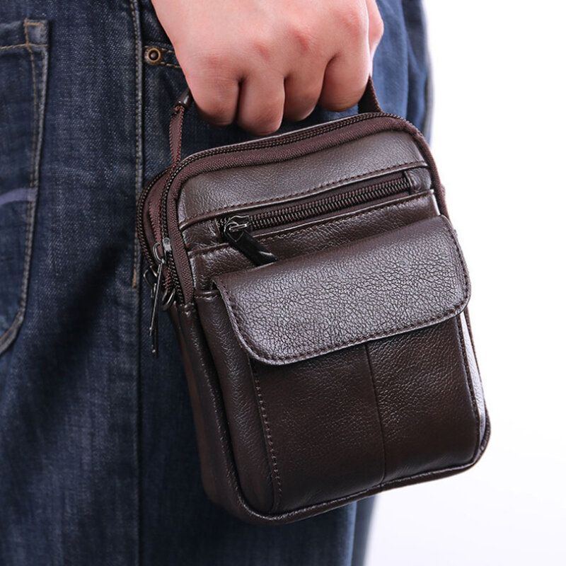 Herren Echtes Leder Retro Handtasche Mit Mehreren Taschen Lässige Gürteltasche Umhängetasche