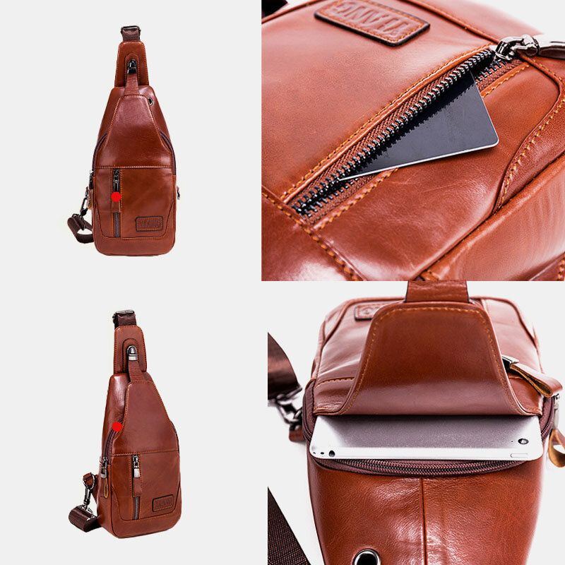 Herren Echtleder Brusttasche Umhängetasche Umhängetasche First Layer Trend Fashion Bag