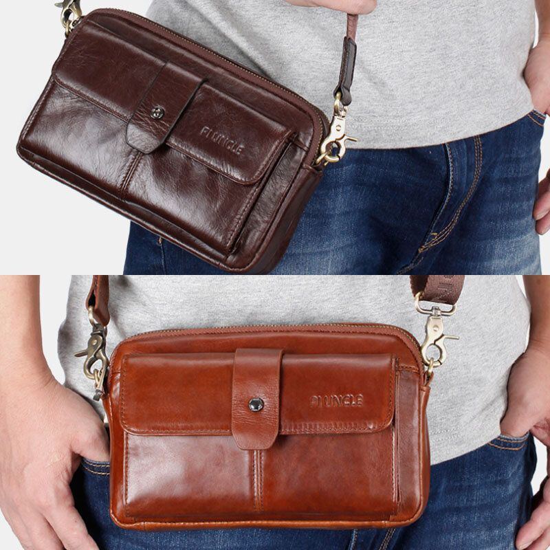 Herren Echtleder Multifunktions Retro Umhängetasche Gürteltasche Umhängetasche