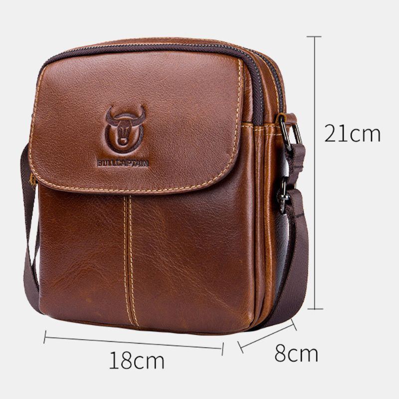 Herren First Layer Rindsleder Multi Pocket Crossbody Bag Retro Large Capacity Back Anti Diebstahl Pocket Shoulder Bag