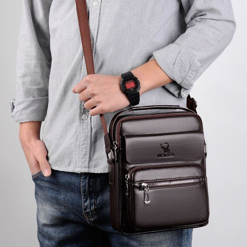 Herren Kunstleder Busienss Retro Multi Carry Handtasche Umhängetasche