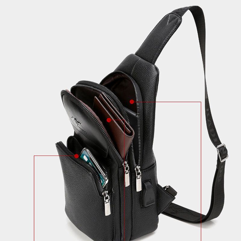 Herren Kunstleder Mode Brusttasche Umhängetasche Umhängetasche Mit Usb Ladeanschluss