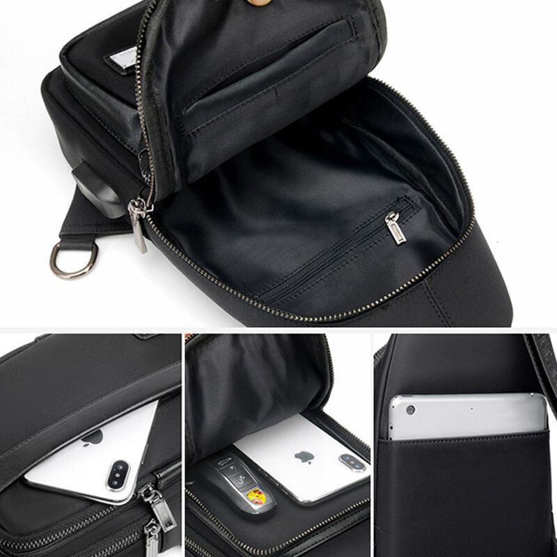 Herren Kunstleder Mode Brusttasche Umhängetasche Umhängetasche Mit Usb Ladeanschluss