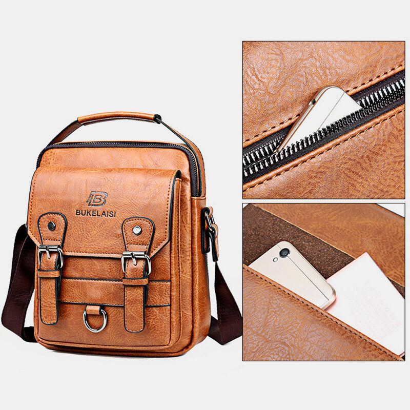 Herren Kunstleder Multi Pocket Anti Diebstahl Mehrlagige Wasserdichte Business Crossbody Tasche