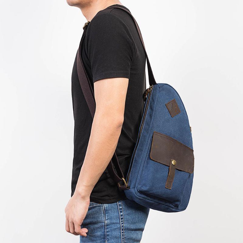 Herren Patchwork Brusttasche Aus Echtem Leder