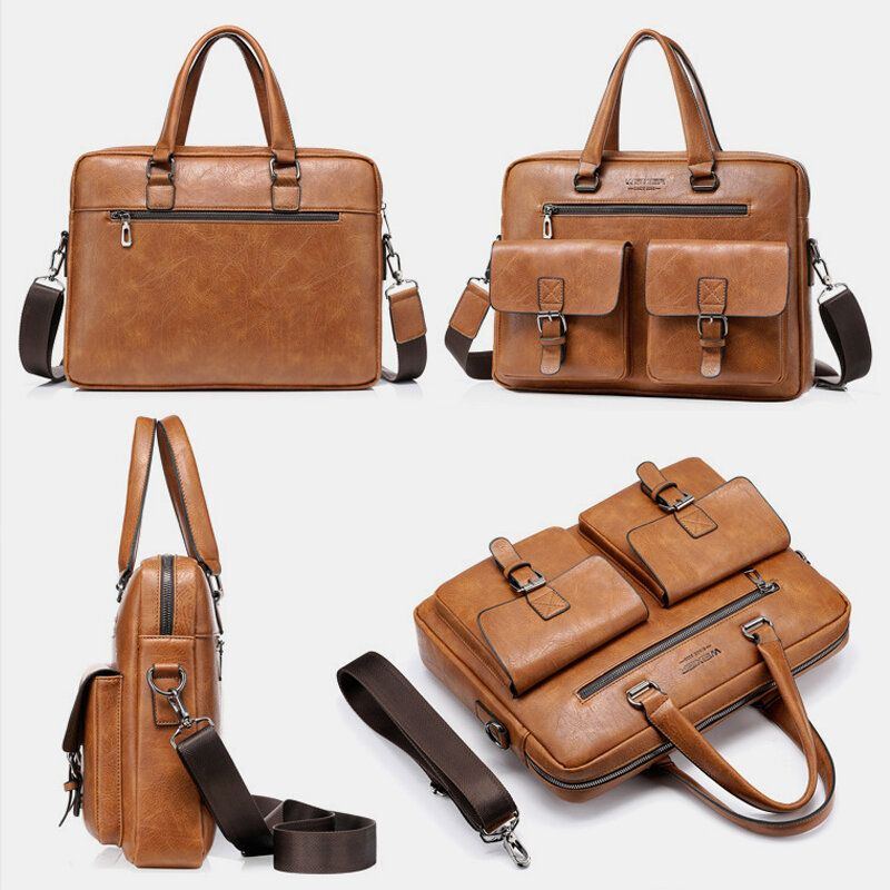 Herren Reißverschluss Multi Pocket Handtasche Große Kapazität Anti Diebstahl Retro 13.3 Zoll Laptop Aktentasche Crossbody Taschen