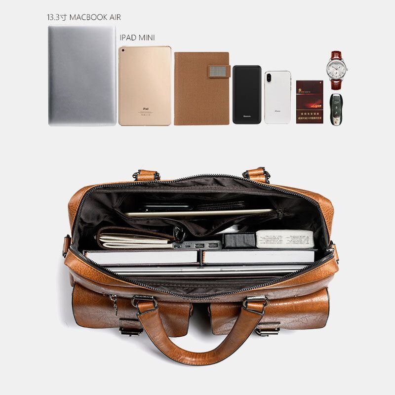 Herren Reißverschluss Multi Pocket Handtasche Große Kapazität Anti Diebstahl Retro 13.3 Zoll Laptop Aktentasche Crossbody Taschen