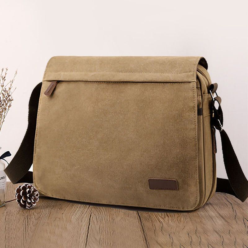 Herren Retro Segeltuch Fronttasche Mit Reißverschluss Umhängetasche Erweiterbares Design Lässige Reisetasche