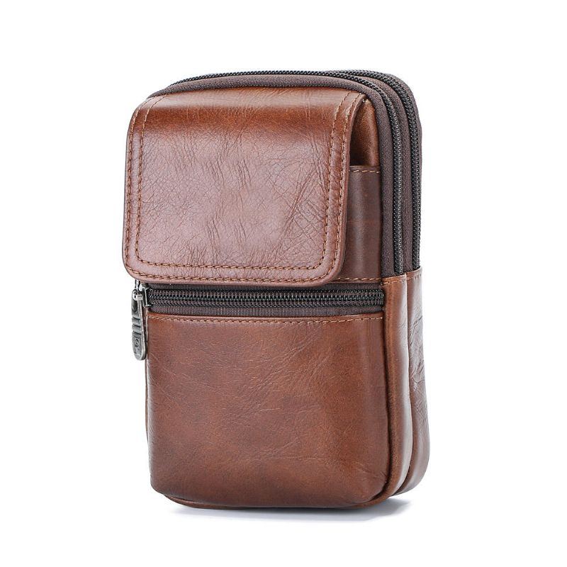 Herren Rindsleder Minimalistische Mode Handytasche Gürteltasche Umhängetasche