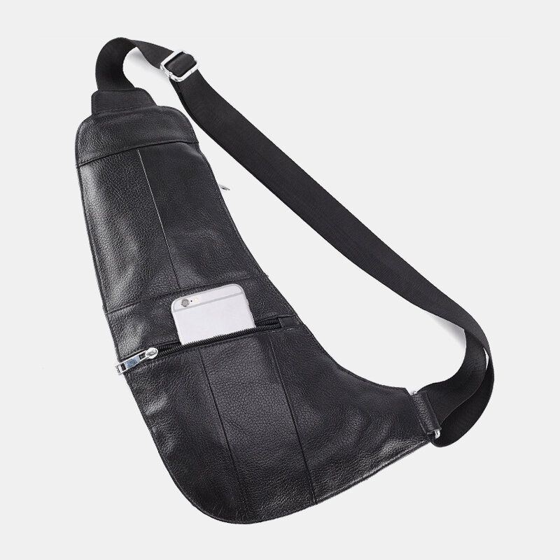 Herren Umhängetasche Aus Echtem Leder Mit Kopfhöreranschluss Umhängetasche Brusttasche Sling Bag