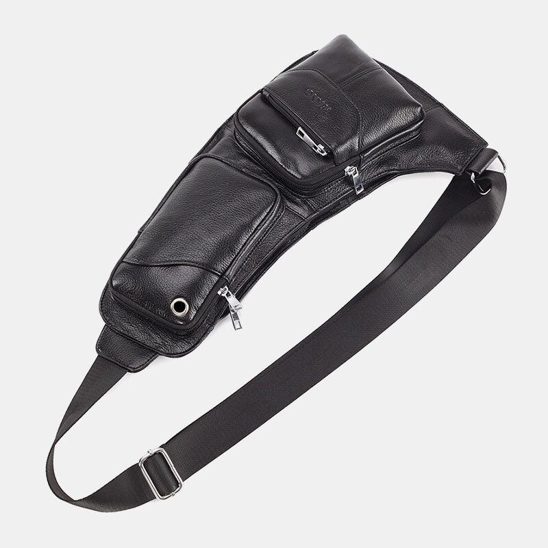 Herren Umhängetasche Aus Echtem Leder Mit Kopfhöreranschluss Umhängetasche Brusttasche Sling Bag