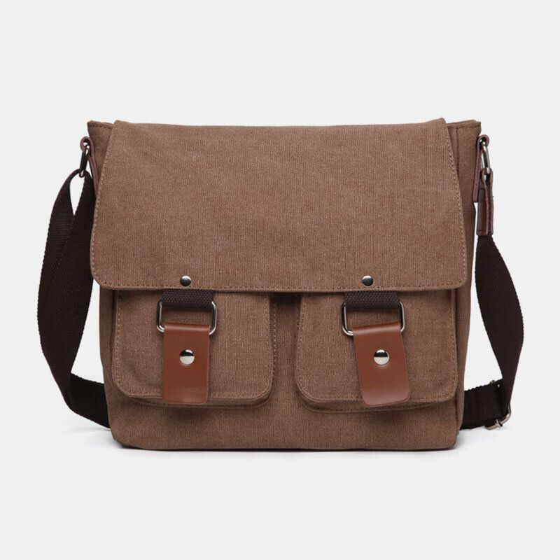 Herren Umhängetasche Mit Doppelter Vordertasche Großer Kapazität Retro Segeltuch Horizontal Einfarbig Anti Diebstahl Schultertasche