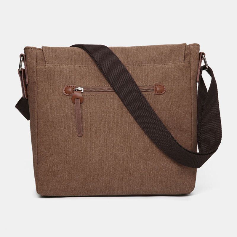 Herren Umhängetasche Mit Doppelter Vordertasche Großer Kapazität Retro Segeltuch Horizontal Einfarbig Anti Diebstahl Schultertasche