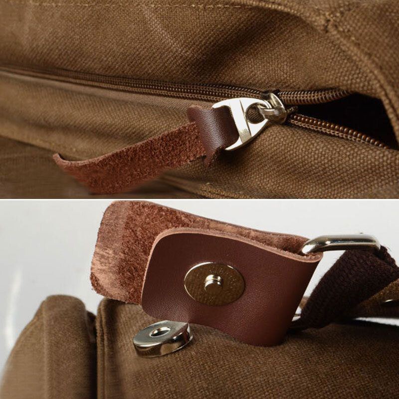 Herren Umhängetasche Mit Doppelter Vordertasche Großer Kapazität Retro Segeltuch Horizontal Einfarbig Anti Diebstahl Schultertasche