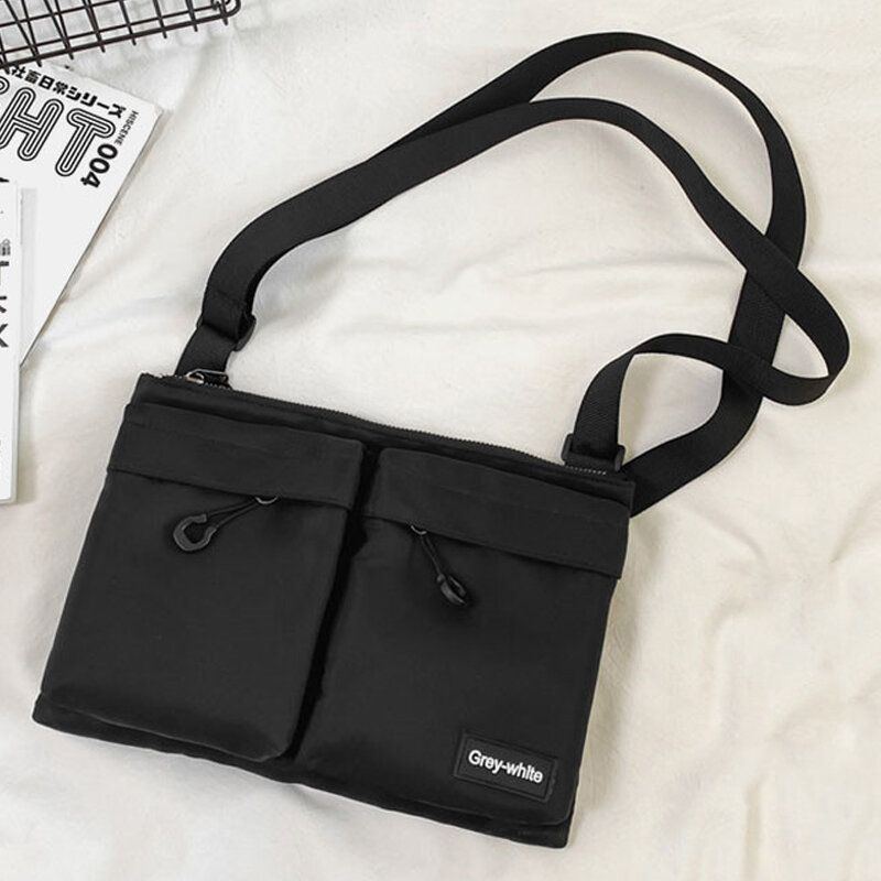 Herren Unisex Doppelte Fronttasche Mit Reißverschluss Crossbody Taschen Nylon Lässig Einfache Verschleißfeste Umhängetasche