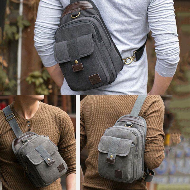 Herren Vinatge Anti Diebstahl Canvas Brusttasche Umhängetasche Umhängetasche